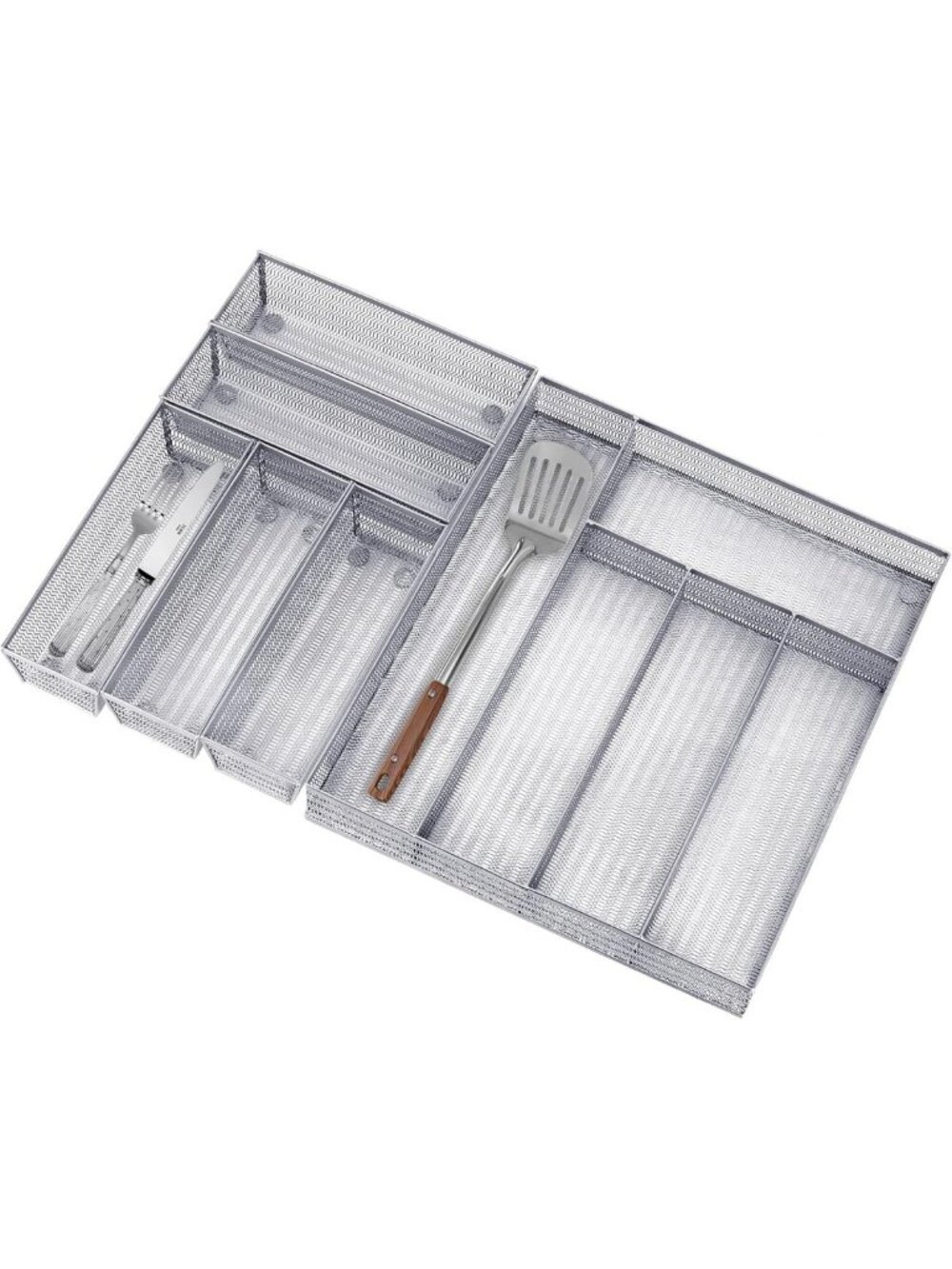 6-Pack Silver Mesh Drawer Organizer Set - Stylish Storage Solution for Home